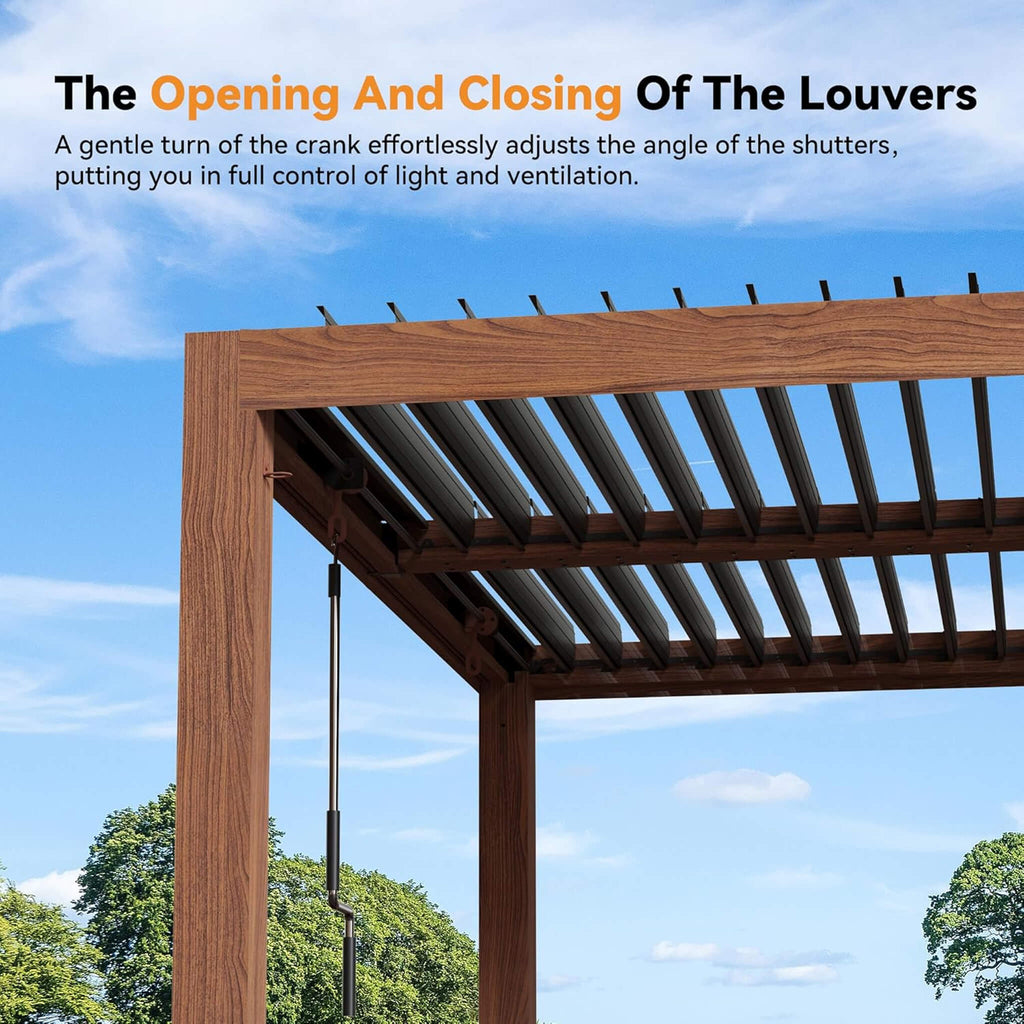 [10X20FT] Heavy-Duty Luxury Outdoor Pergola With Adjustable Louvers And Integrated Drainage (SAK42670) - Saksby Wholesale - Louvers