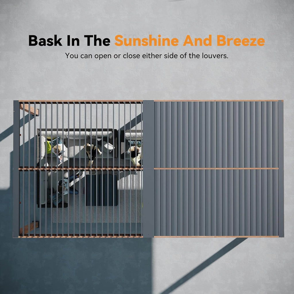 [10X20FT] Heavy-Duty Luxury Outdoor Pergola With Adjustable Louvers And Integrated Drainage (SAK42670) - Saksby Wholesale - Opened And Closed Louvers