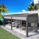 [10X20FT] Luxury Wall-Mounted Louvered Pergola With Pull-Down Screens (SAK91537) - Saksby Wholesale - Lifestyle Front Left View Mounted To Building