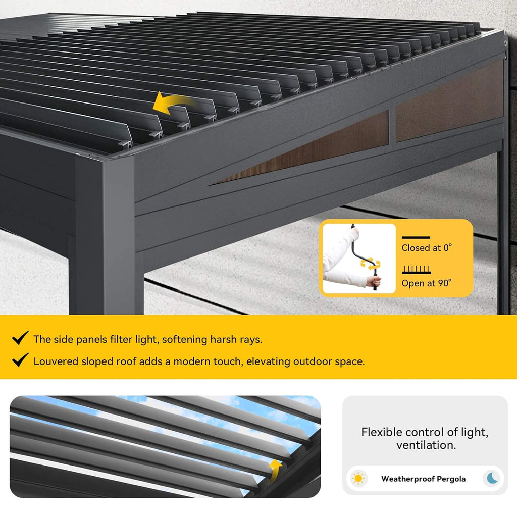 [10X20FT] Luxury Wall-Mounted Louvered Pergola With Pull-Down Screens (SAK91537) - Saksby Wholesale - Louvers