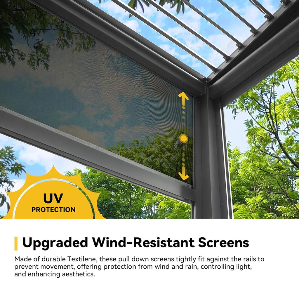 [10X20FT] Luxury Wall-Mounted Louvered Pergola With Pull-Down Screens (SAK91537) - Saksby Wholesale - Screens
