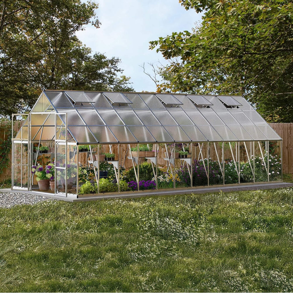 [10x24FT] Premium Heavy-Duty Polycarbonate Walk-In Greenhouse W/ Aluminum Frame & Built-In Gutter System (SAK58472) SAKSBY - Front Left Corner View