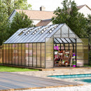 [10X24FT] Heavy-Duty Outdoor Aluminum Polycarbonate Greenhouse With Roof Vents, 4MM (SAK97032) - Saksby Wholesale - Lifestyle Front Right View In Front Of Pool
