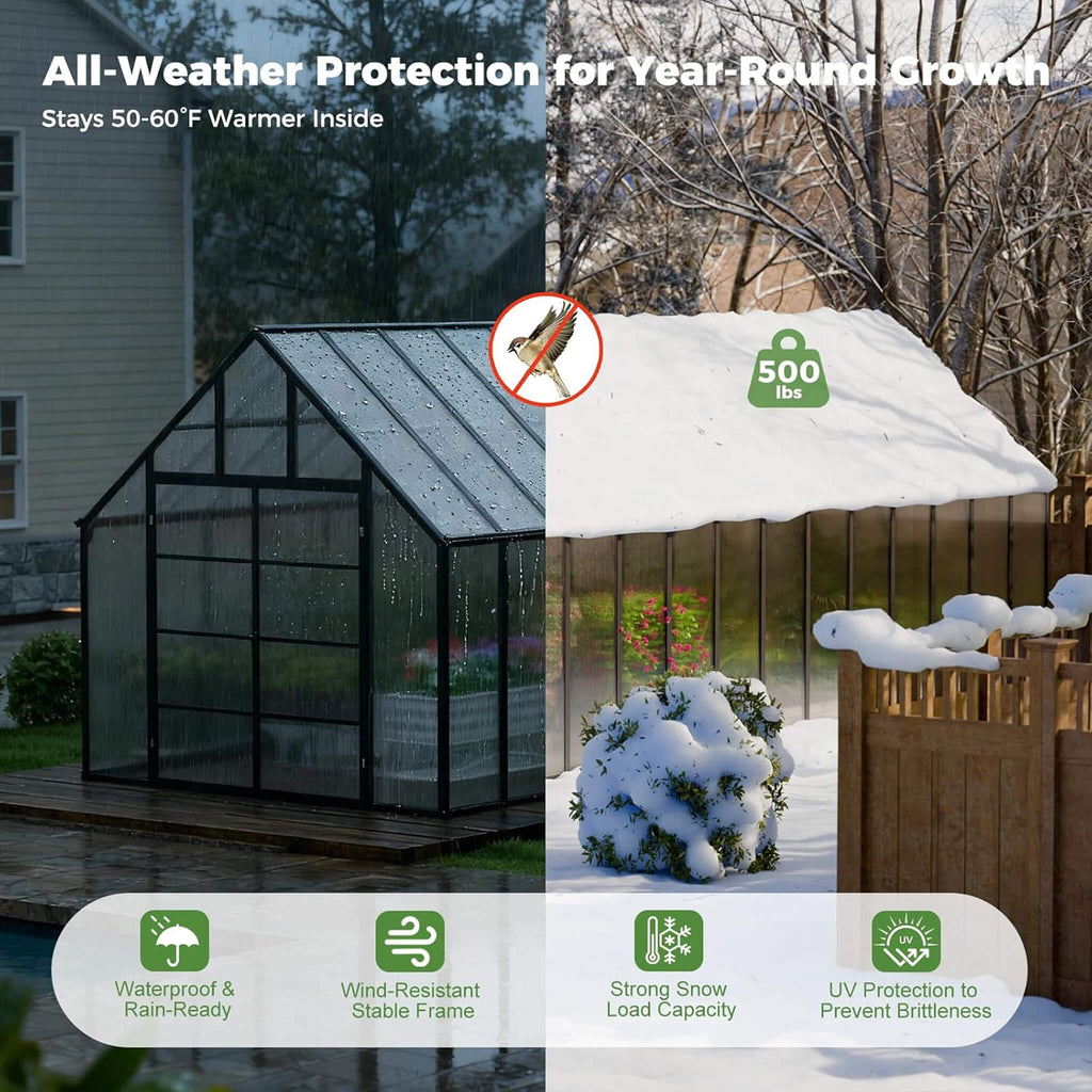 [10X28FT] Heavy-Duty Outdoor Aluminum Polycarbonate Greenhouse With Roof Vents And Swing Doors, 4MM (SAK24618) - Saksby Wholesale - All Weather Protection