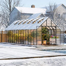 [10X28FT] Heavy-Duty Outdoor Aluminum Polycarbonate Greenhouse With Roof Vents And Swing Doors, 4MM (SAK24618) - Saksby Wholesale - Lifestyle Front Right View In Winter