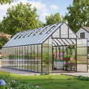 [10X32FT] Heavy-Duty Outdoor Aluminum Polycarbonate Greenhouse With Roof Vents And Swing Doors, 4MM (SAK10483) - Saksby Wholesale - Lifestyle Front Right View