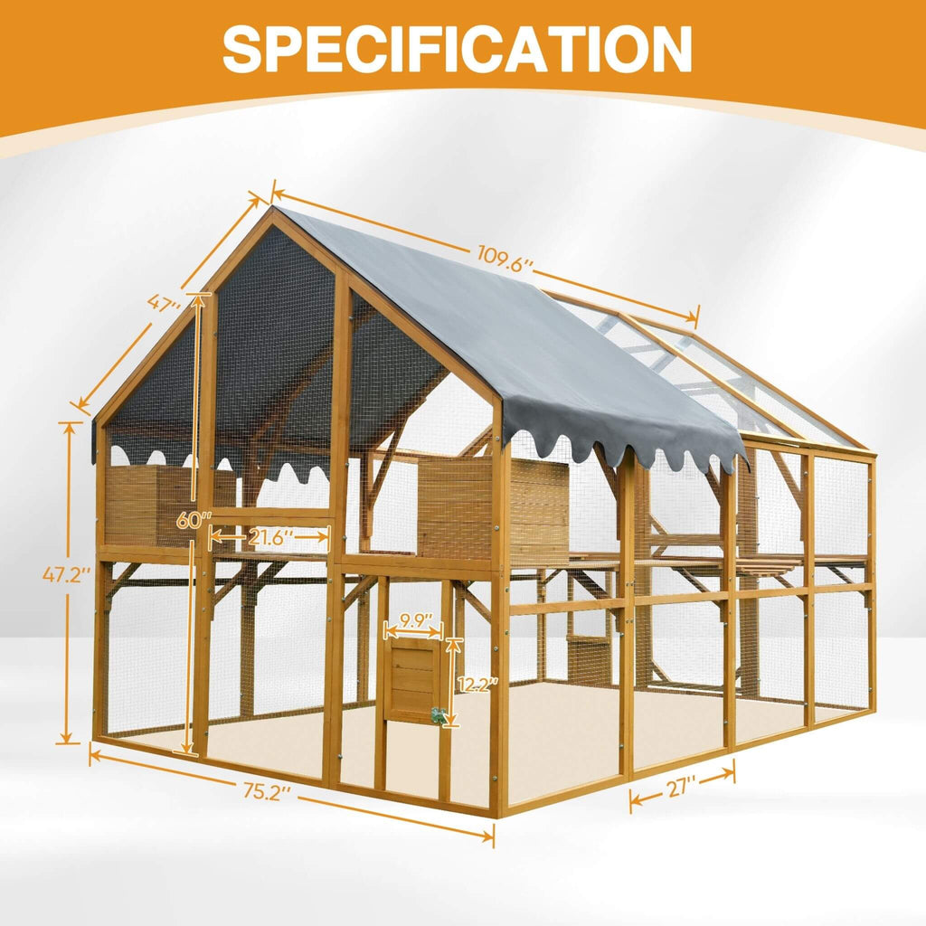 110-Inch Large Outdoor Kitten Playpen Chicken Coop With Waterproof Cover (SAK15370) - Saksby Wholesale - Dimensions