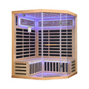 Thermora Premium Canadian Hemlock Pentagonal Indoor Infrared Sauna Room With Glass Front (SAK98673) - Saksby Wholesale -Side View Blue Light
