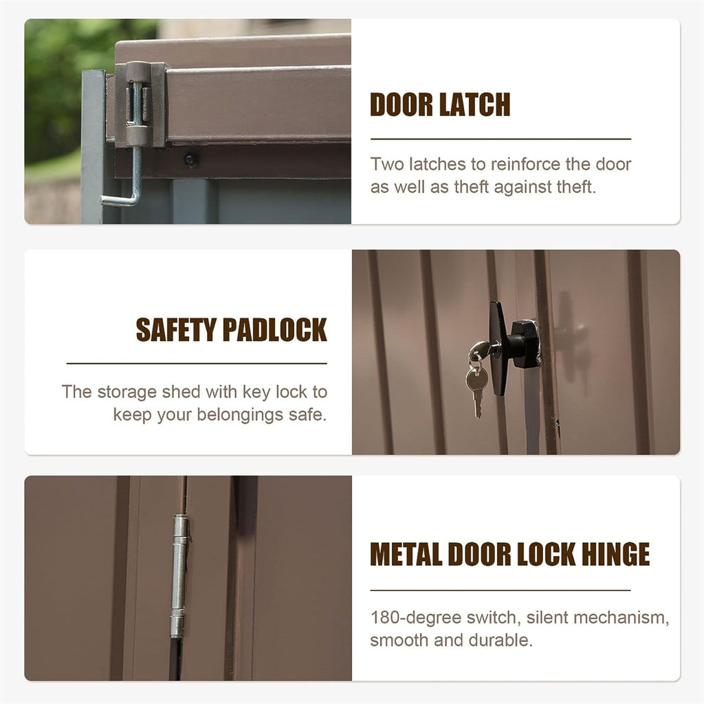 [11X12FT] Outdoor Backyard Storage Metal Shed With Galvanized Steel Frame, Windows, And Lockable Doors (SAK60167) - Saksby Wholesale - Door Lock Features