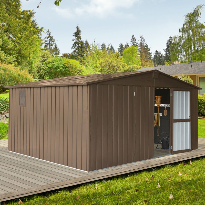 [11X12FT] Outdoor Backyard Storage Metal Shed With Galvanized Steel Frame, Windows, And Lockable Doors (SAK60167) - Saksby Wholesale - Lifestyle