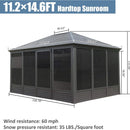 [11X14FT] Premium Four Season Outdoor Aluminum Hardtop Gazebo Sunroom With Galvanized Steel Roof, Sliding Doors And Movable PVC Screen Walls (SAK88776) - Saksby Wholesale - Dimensions
