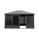 [11X14FT] Premium Four Season Outdoor Aluminum Hardtop Gazebo Sunroom With Galvanized Steel Roof, Sliding Doors And Movable PVC Screen Walls (SAK88776) - Saksby Wholesale - Front View