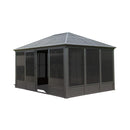 [11X14FT] Premium Four Season Outdoor Aluminum Hardtop Gazebo Sunroom With Galvanized Steel Roof, Sliding Doors And Movable PVC Screen Walls (SAK88776) - Saksby Wholesale - Sunroom In White Background