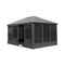 [11X14FT] Premium Four Season Outdoor Aluminum Hardtop Gazebo Sunroom With Galvanized Steel Roof, Sliding Doors And Movable PVC Screen Walls (SAK88776) - Saksby Wholesale - Sunroom In White Background