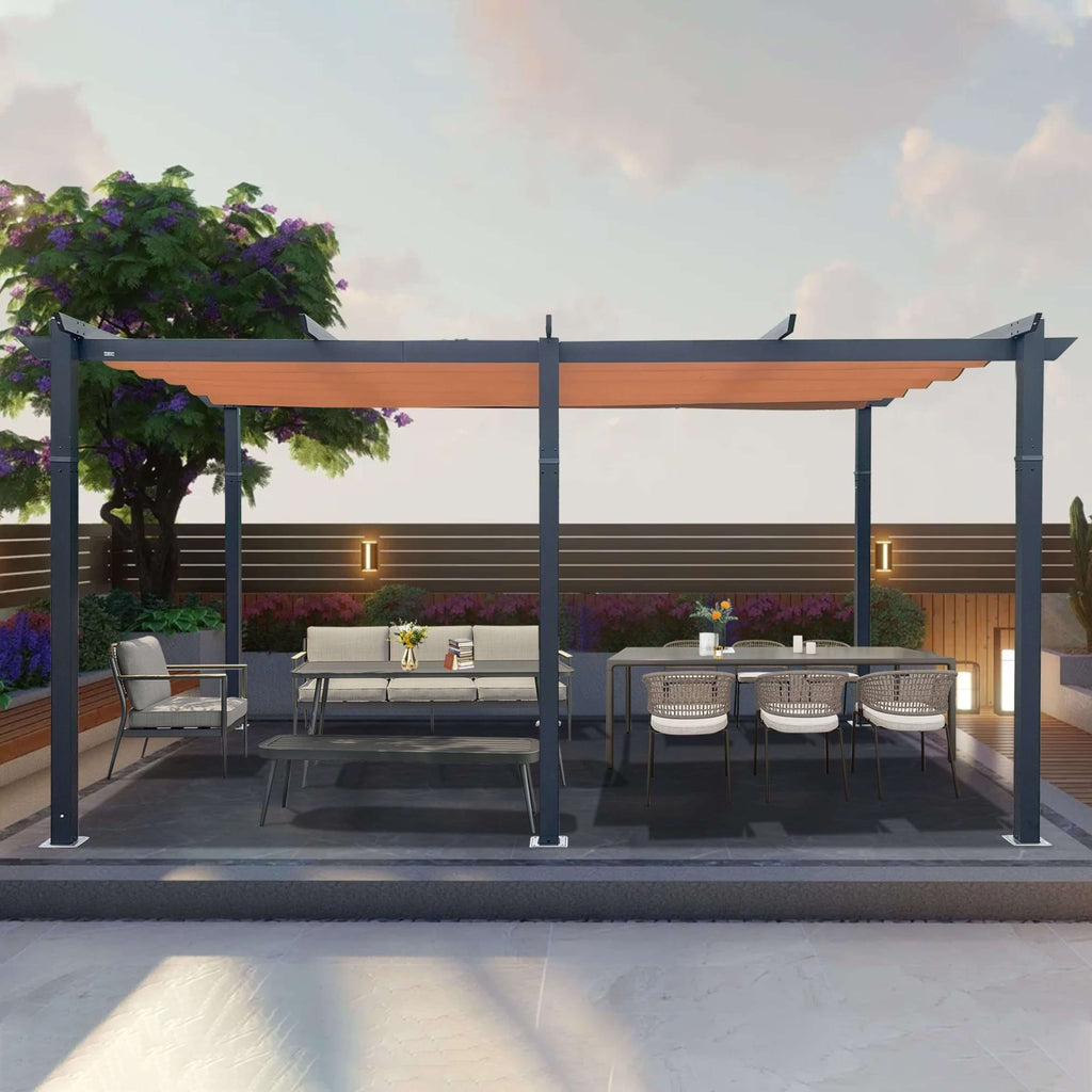 [11X16FT] Heavy-Duty Outdoor Retractable Aluminum Pergola With Weather-Resistant Canopy (SAK91853) - Saksby Wholesale - Lifestyle