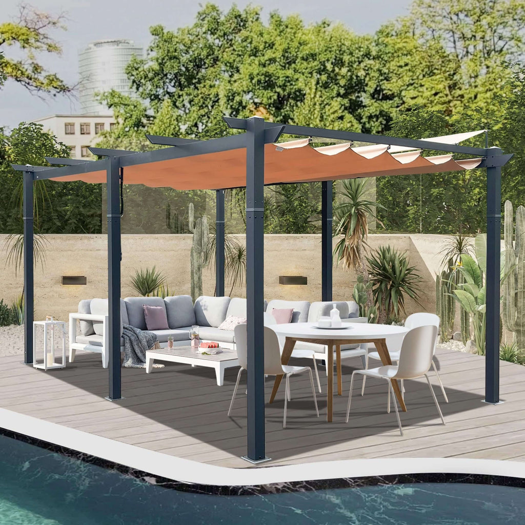 [11X16FT] Heavy-Duty Outdoor Retractable Aluminum Pergola With Weather-Resistant Canopy (SAK91853) - Saksby Wholesale - Poolside Lifestyle