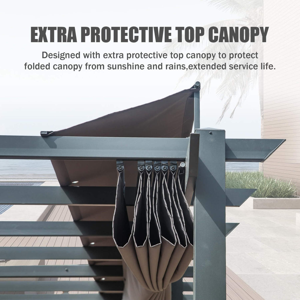 [11X20FT] Premium Outdoor Retractable Aluminum Pergola Gazebo With Weather-Resistant Canopy (SAK54612) - Saksby Wholesale - Canopy Features