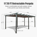 [11X20FT] Premium Outdoor Retractable Aluminum Pergola Gazebo With Weather-Resistant Canopy (SAK54612) - Saksby Wholesale - Dimensions