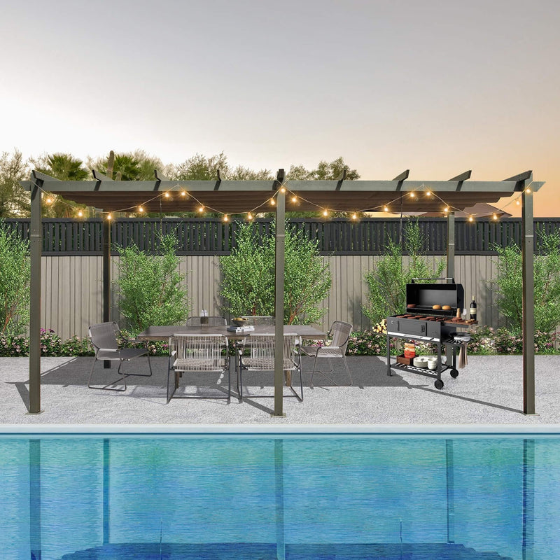 [11X20FT] Premium Outdoor Retractable Aluminum Pergola Gazebo With Weather-Resistant Canopy (SAK54612) - Saksby Wholesale - Front View Lifestyle