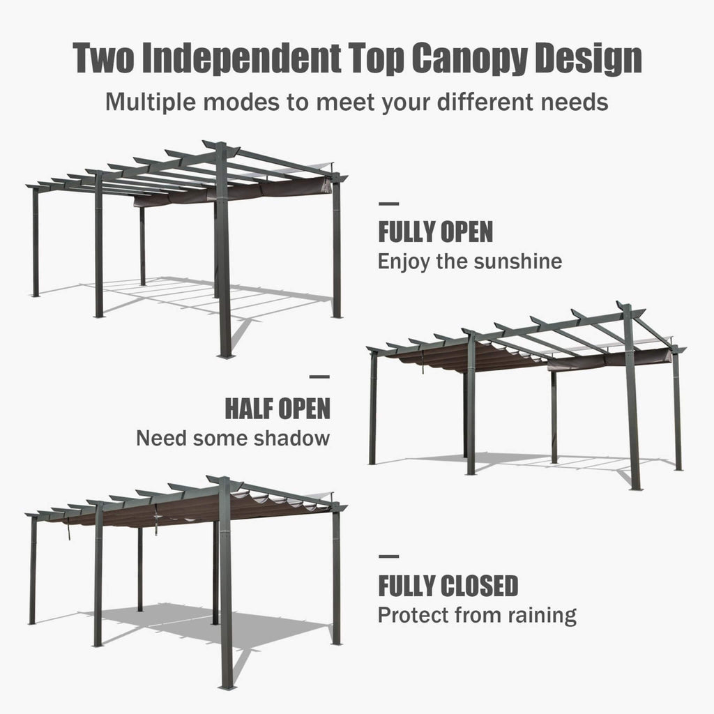 [11X20FT] Premium Outdoor Retractable Aluminum Pergola Gazebo With Weather-Resistant Canopy (SAK54612) - Saksby Wholesale - Multiple Modes