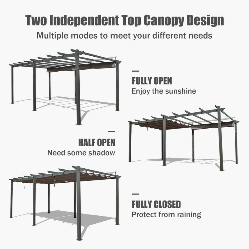 [11X20FT] Premium Outdoor Retractable Aluminum Pergola Gazebo With Weather-Resistant Canopy (SAK54612) - Saksby Wholesale - Multiple Modes