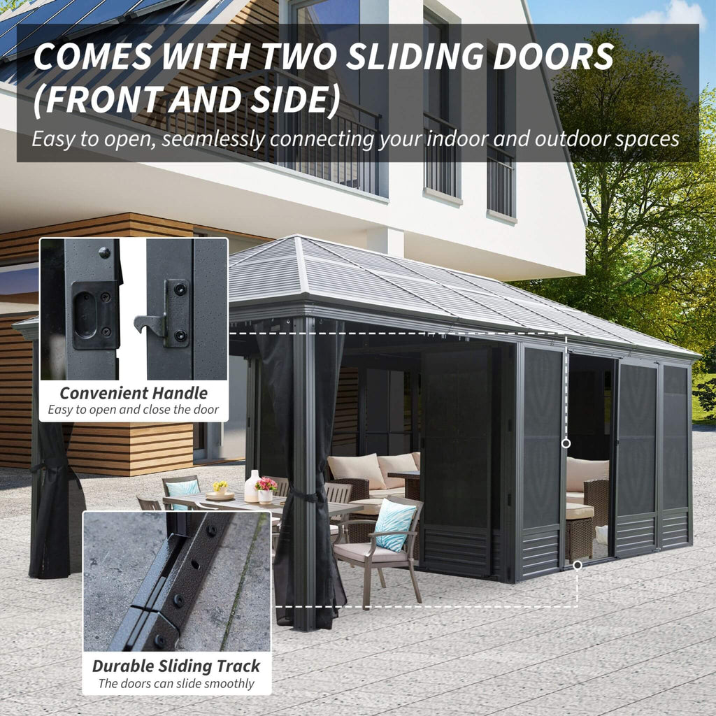 [11X21FT] Alora Outdoor All-Season Solarium Sunroom Gazebo With Galvanized Steel Roof (SAK42018) - Saksby Wholesale - Sliding Doors Features