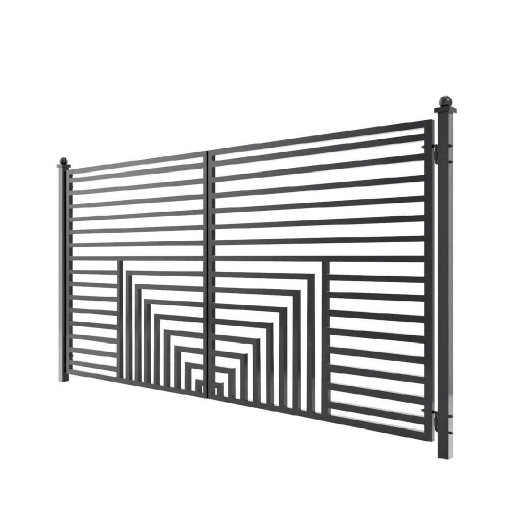 [12-18FT] Aleko Florence Powder Coated Galvanized Steel Dual Swing Driveway Gate [DGFLORD-AP] (SAK48168) - Saksby Wholesale - Side View