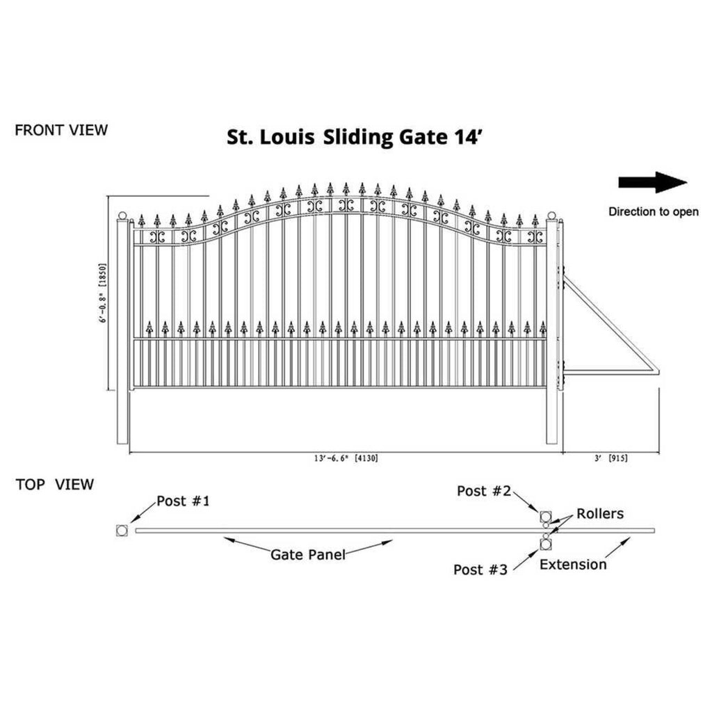 [12-18FT] Aleko St. Louis Style Steel Sliding Driveway Gate [DGSPTSSL-AP] (SAK64978) - Saksby Wholesale - 14ft Dimensions