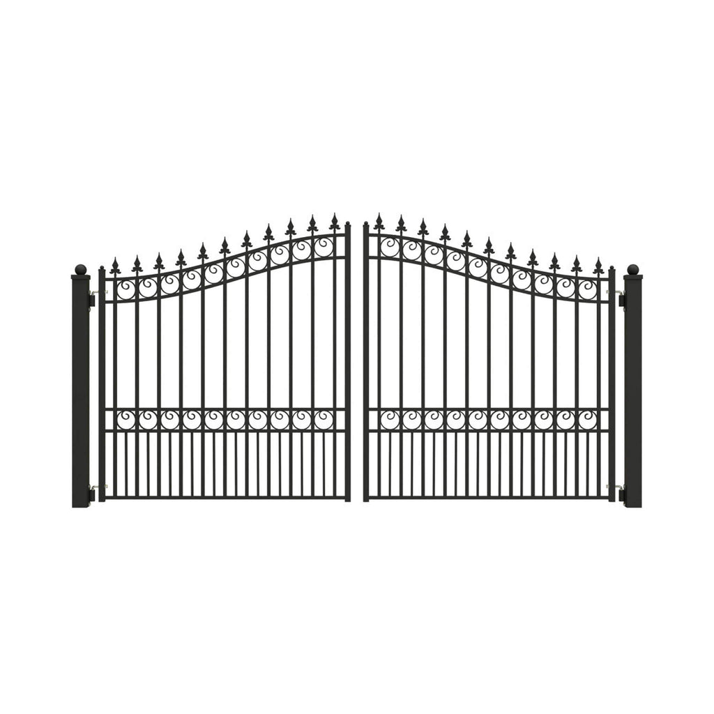 [12-18FT] London-Style Powder-Coated Galvanized Steel Dual Swing Driveway Gate [DGLOND-AP] (SAK48520) - Saksby Wholesale - Front View