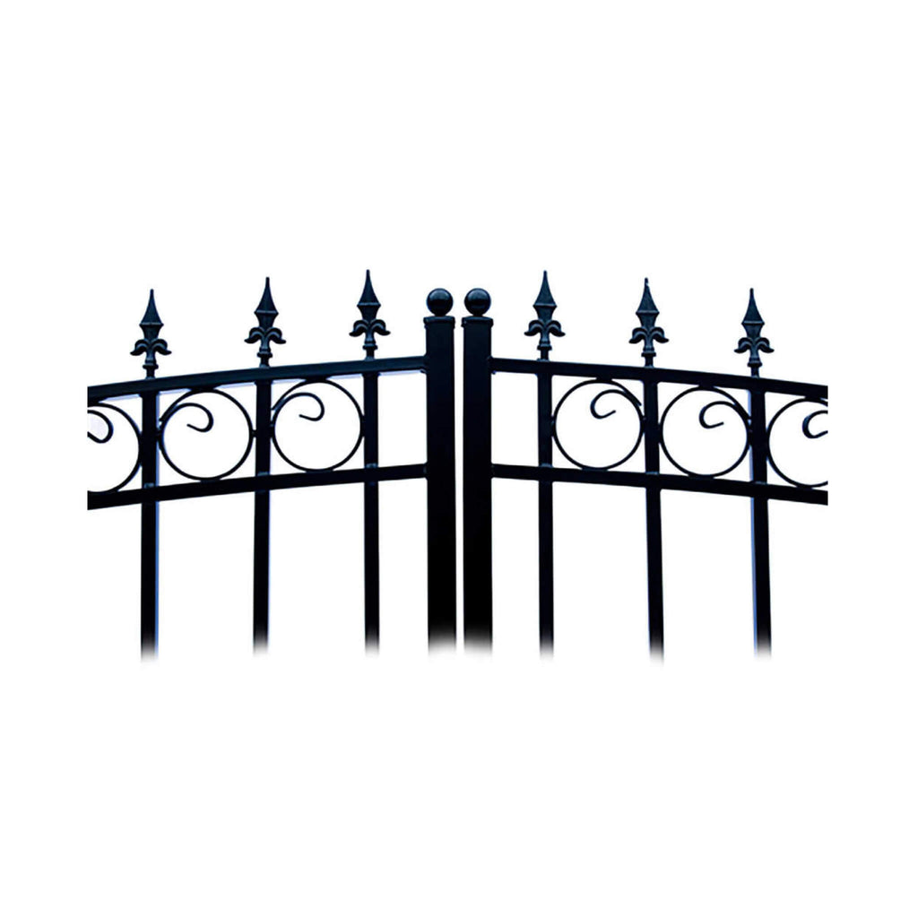 [12-18FT] London-Style Powder-Coated Galvanized Steel Dual Swing Driveway Gate [DGLOND-AP] (SAK48520) - Saksby Wholesale - Top Center Design