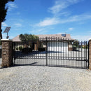 [12-18FT] London-Style Powder-Coated Galvanized Steel Dual Swing Driveway Gate [DGLOND-AP] (SAK48520) - Saksby Wholesale - Installed View