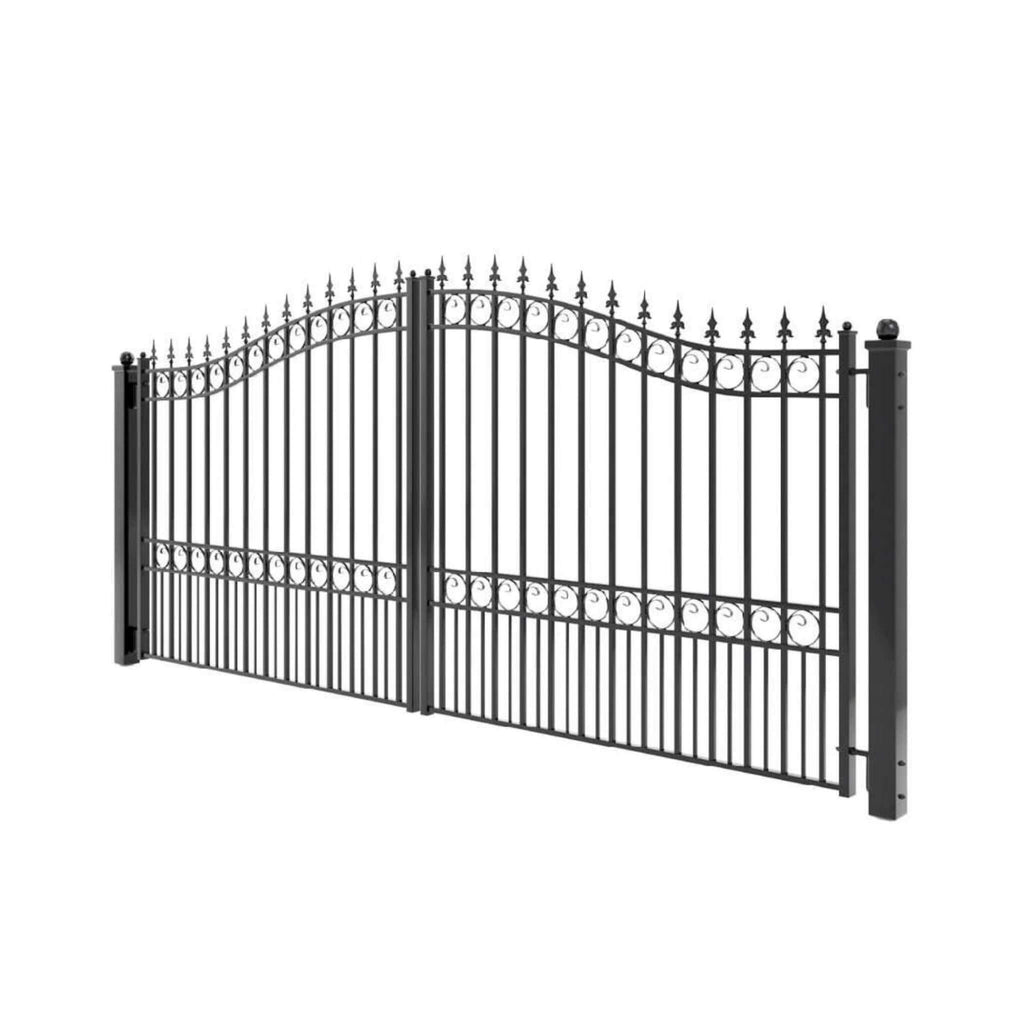 [12-18FT] London-Style Powder-Coated Galvanized Steel Dual Swing Driveway Gate [DGLOND-AP] (SAK48520) - Saksby Wholesale - Side View