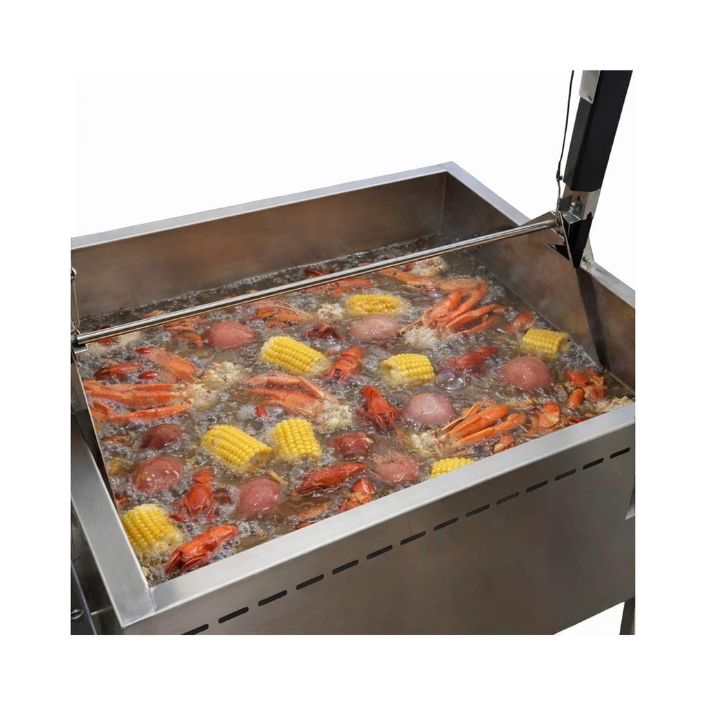 12-Gallon Commercial Outdoor Propane Deep Fryer With Cart (SAK69023) - Saksby Wholesale - With Crawfish Inside