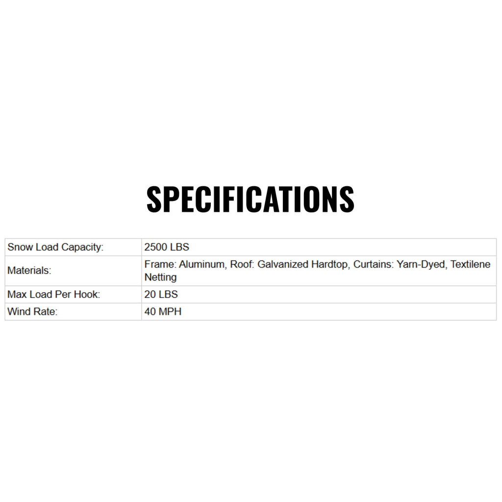 [12X20FT] Heavy-Duty Outdoor Backyard Hardtop Gazebo With Netting And Curtains (SAK18352)  - Specifications