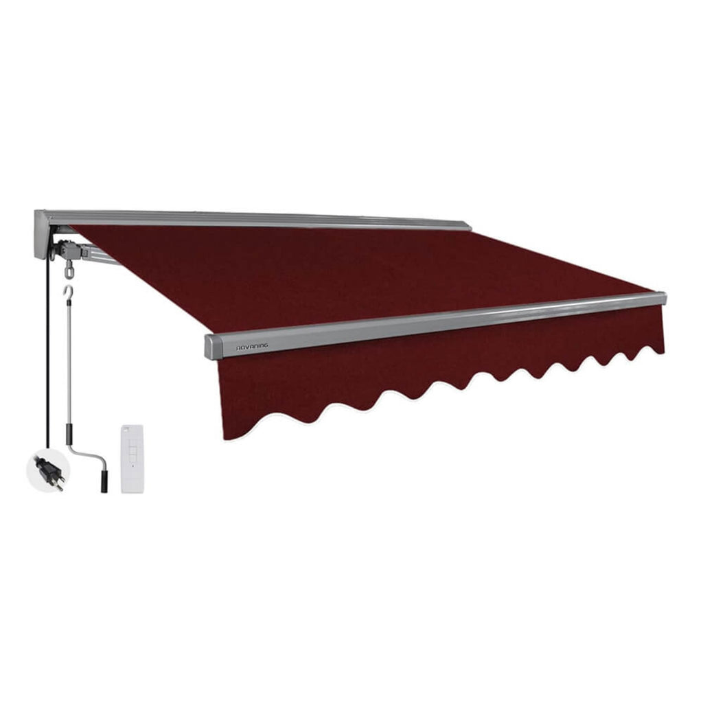 12FTx10FTAdvaning Classic Series Electric Fully Assembled Retractable Sun Shade Canopy Awning (Sak92851) - Saksby Wholesale -Burgundy Front Right View 