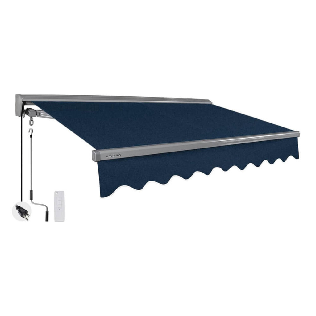 12FTx10FT Advaning Classic Series Electric Fully Assembled Retractable Sun Shade Canopy Awning (Sak92851) - Saksby Wholesale - Navy Front Right View 