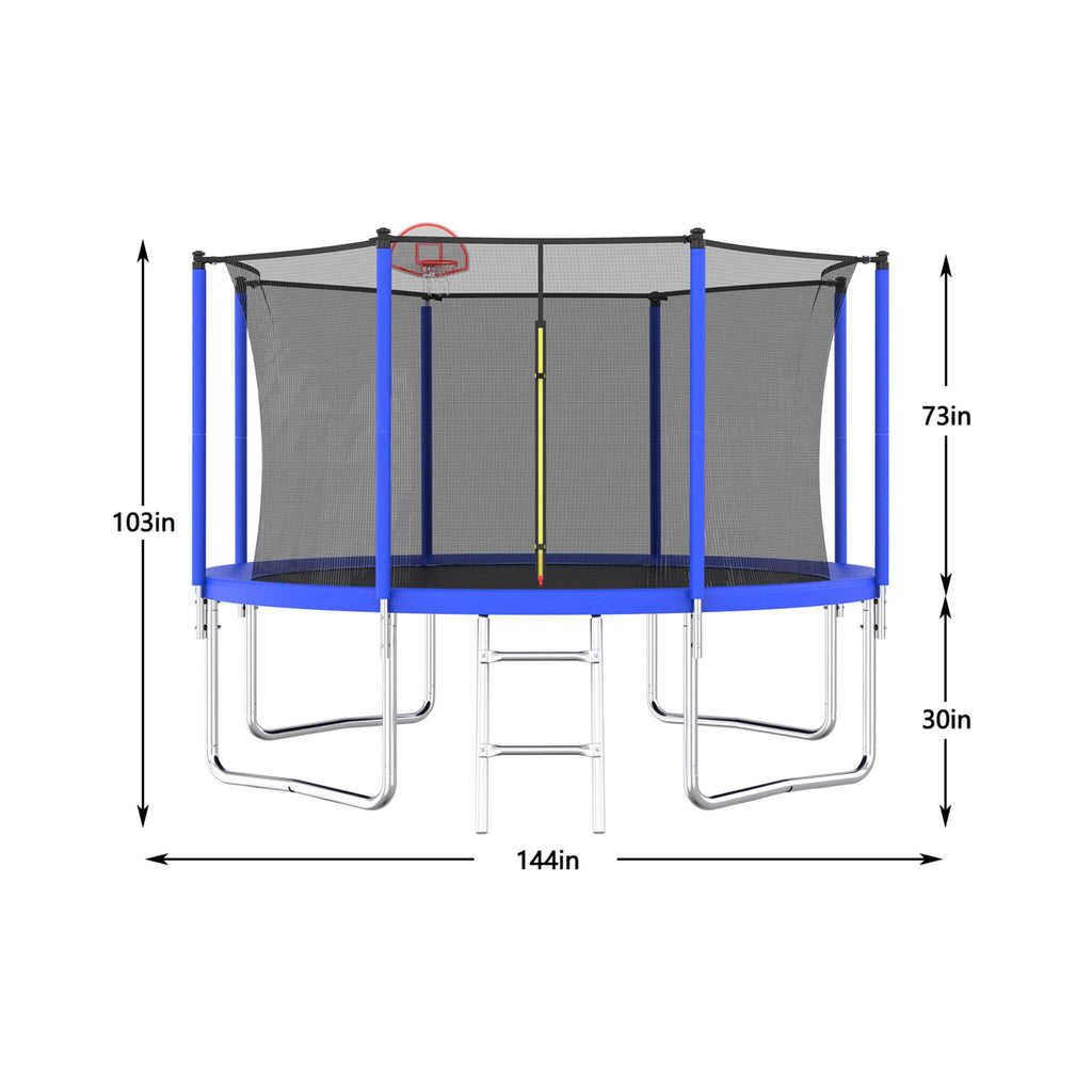 12FT Outdoor Backyard Trampoline For Kids And Adults With Basketball Hoop And Safety Enclosure (SAK15723) - Dimension View