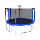 12FT Outdoor Backyard Trampoline For Kids And Adults With Basketball Hoop And Safety Enclosure (SAK15723) - Left Ladder View