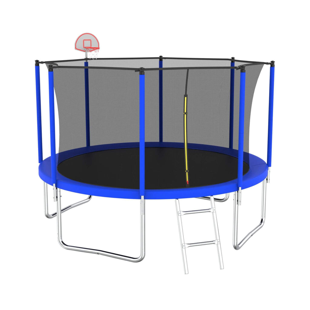 12FT Outdoor Backyard Trampoline For Kids And Adults With Basketball Hoop And Safety Enclosure (SAK15723) - Right Ladder View
