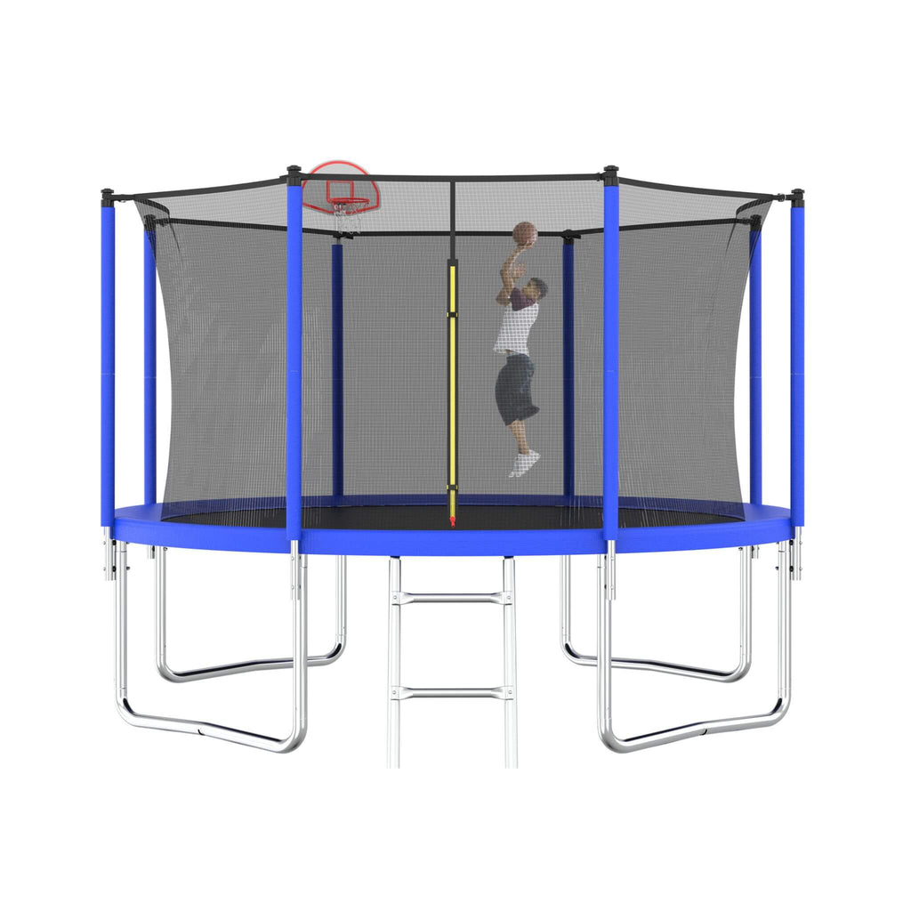 12FT Outdoor Backyard Trampoline For Kids And Adults With Basketball Hoop And Safety Enclosure (SAK15723) - With Kid View