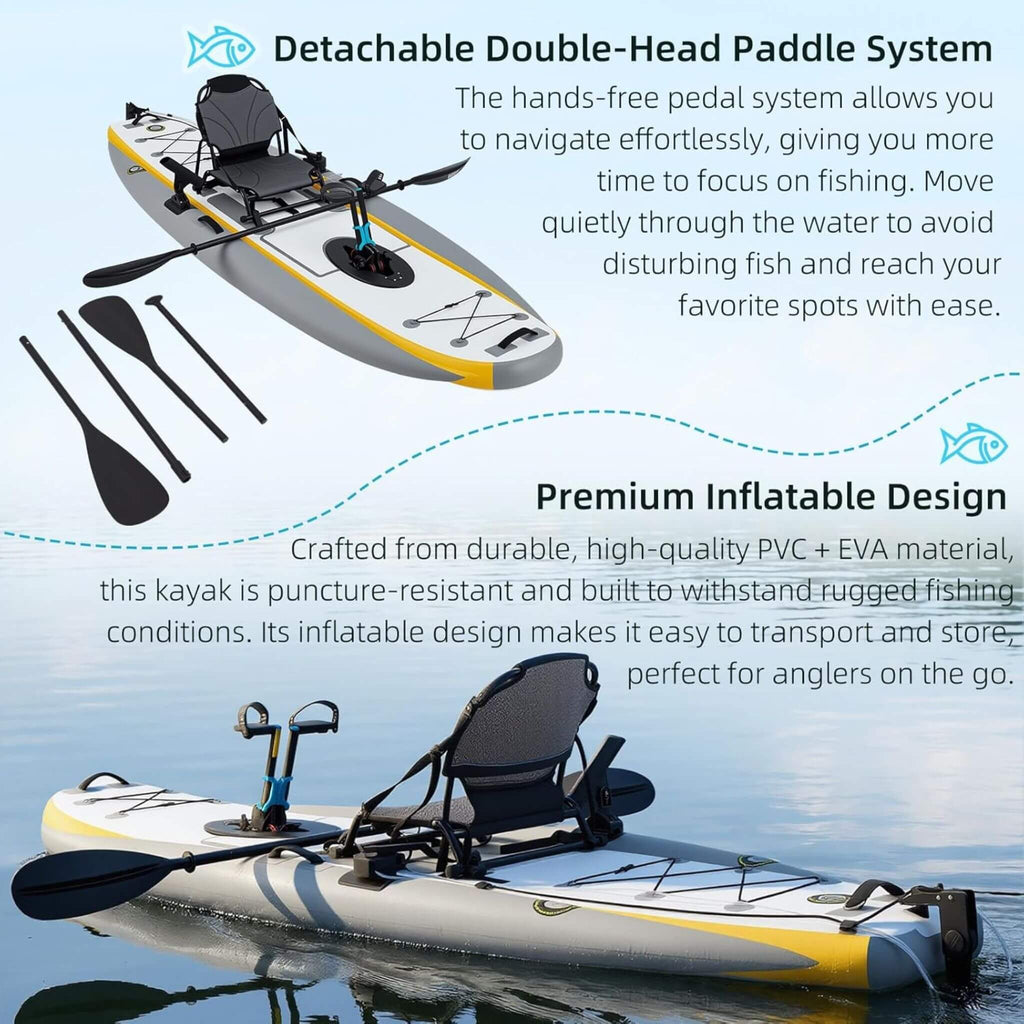 12FT Portable Lightweight Inflatable PVC Fishing Kayak With Pedal System (SAK64328) - Saksby Wholesale - Paddle System And Inflatable Design Details