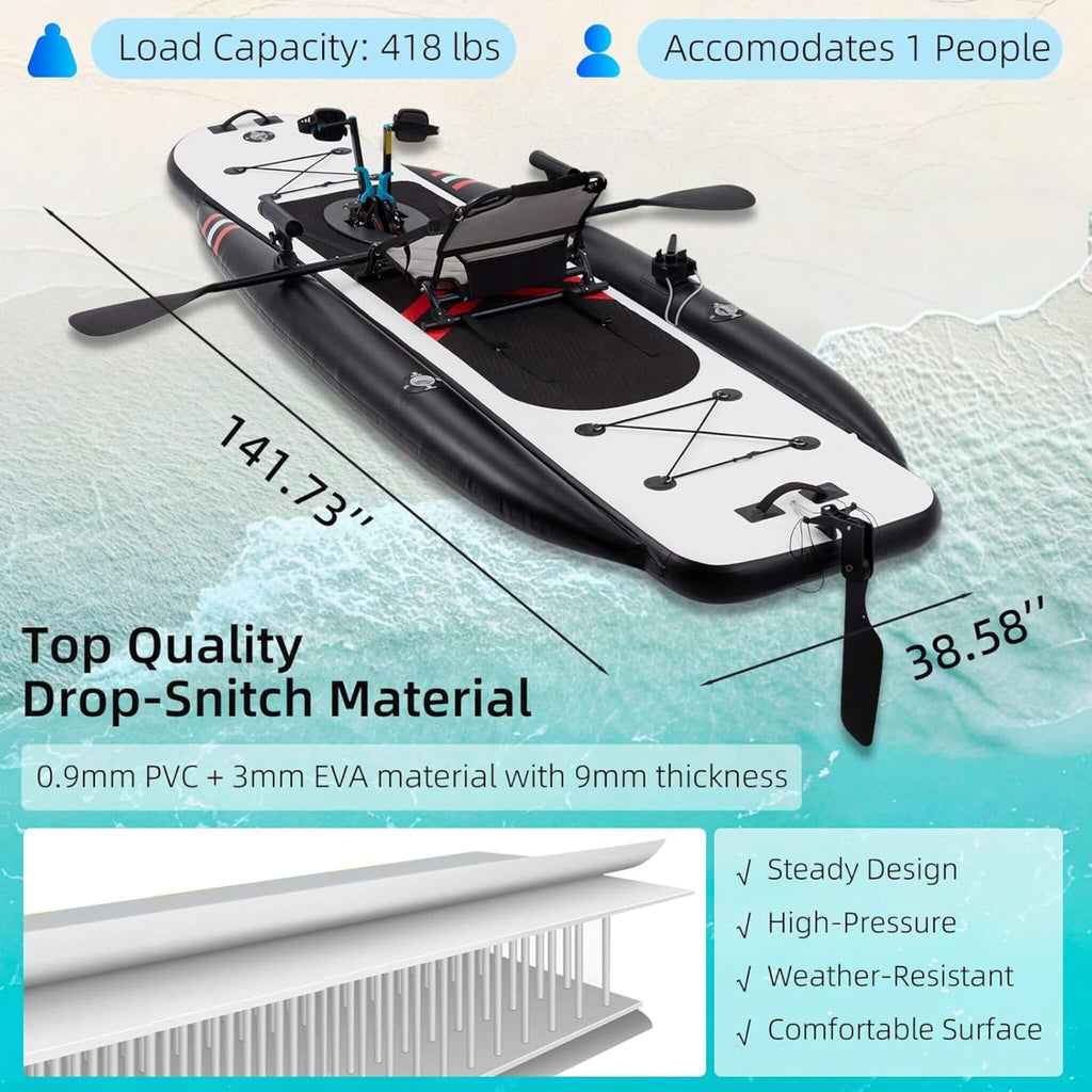 12FT Premium Lightweight Inflatable Fishing Kayak With Pedal System (SAK15079) - Saksby Wholesale - Dimensions And Features