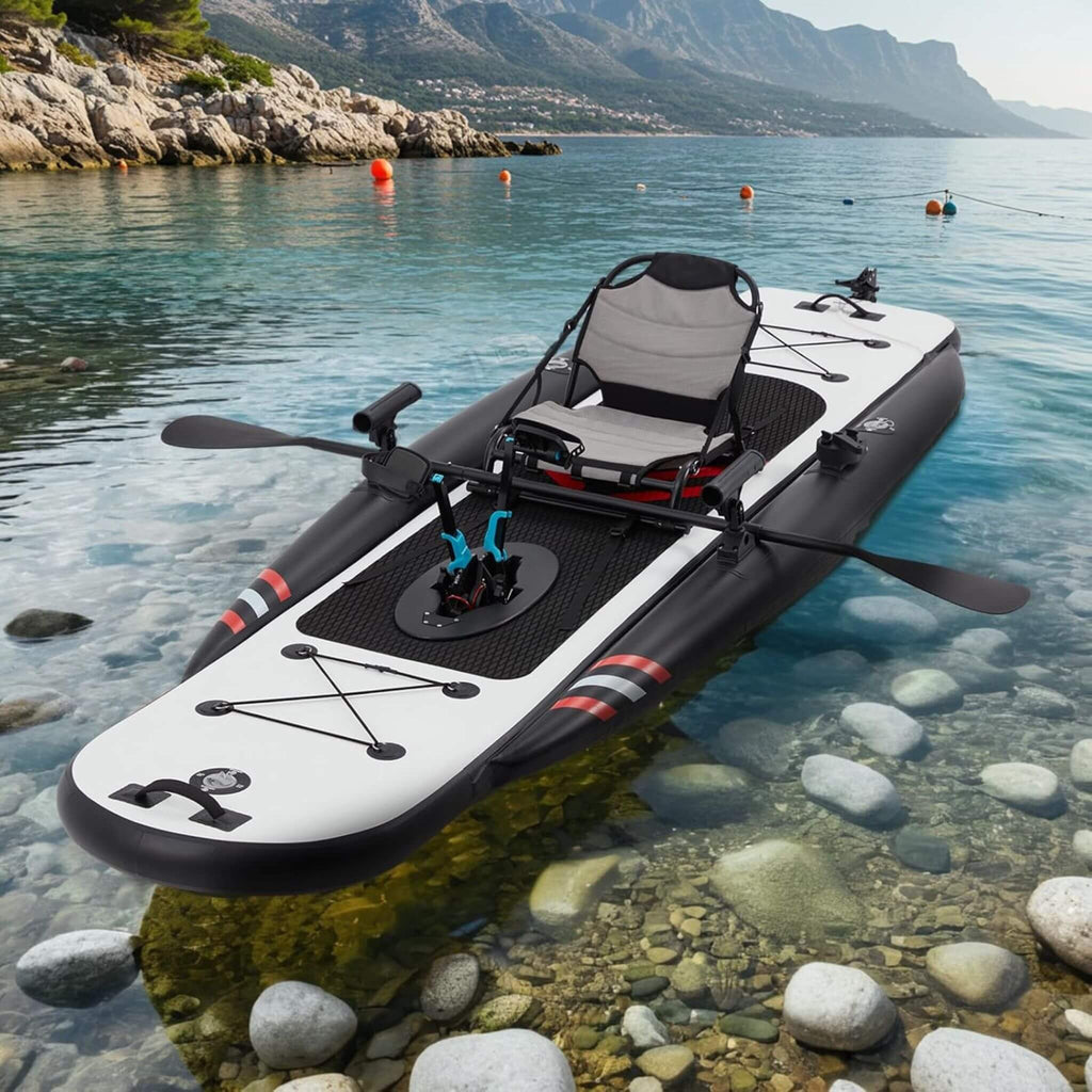 12FT Premium Lightweight Inflatable Fishing Kayak With Pedal System (SAK15079) - Saksby Wholesale - Lifestyle Image In Front View
