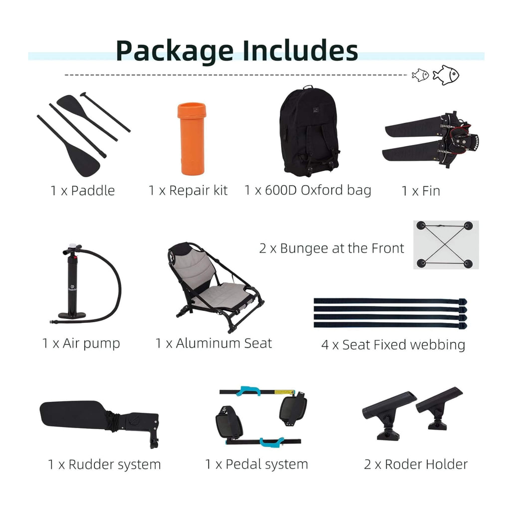 12FT Premium Lightweight Inflatable Fishing Kayak With Pedal System (SAK15079) - Saksby Wholesale - Package Inclusions