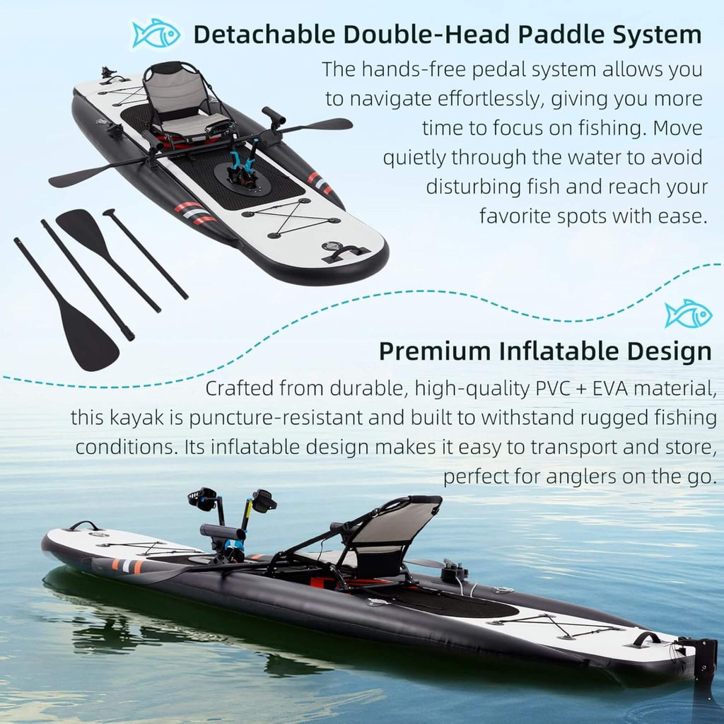12FT Premium Lightweight Inflatable Fishing Kayak With Pedal System (SAK15079) - Saksby Wholesale - Paddle System And Inflatable Design Details