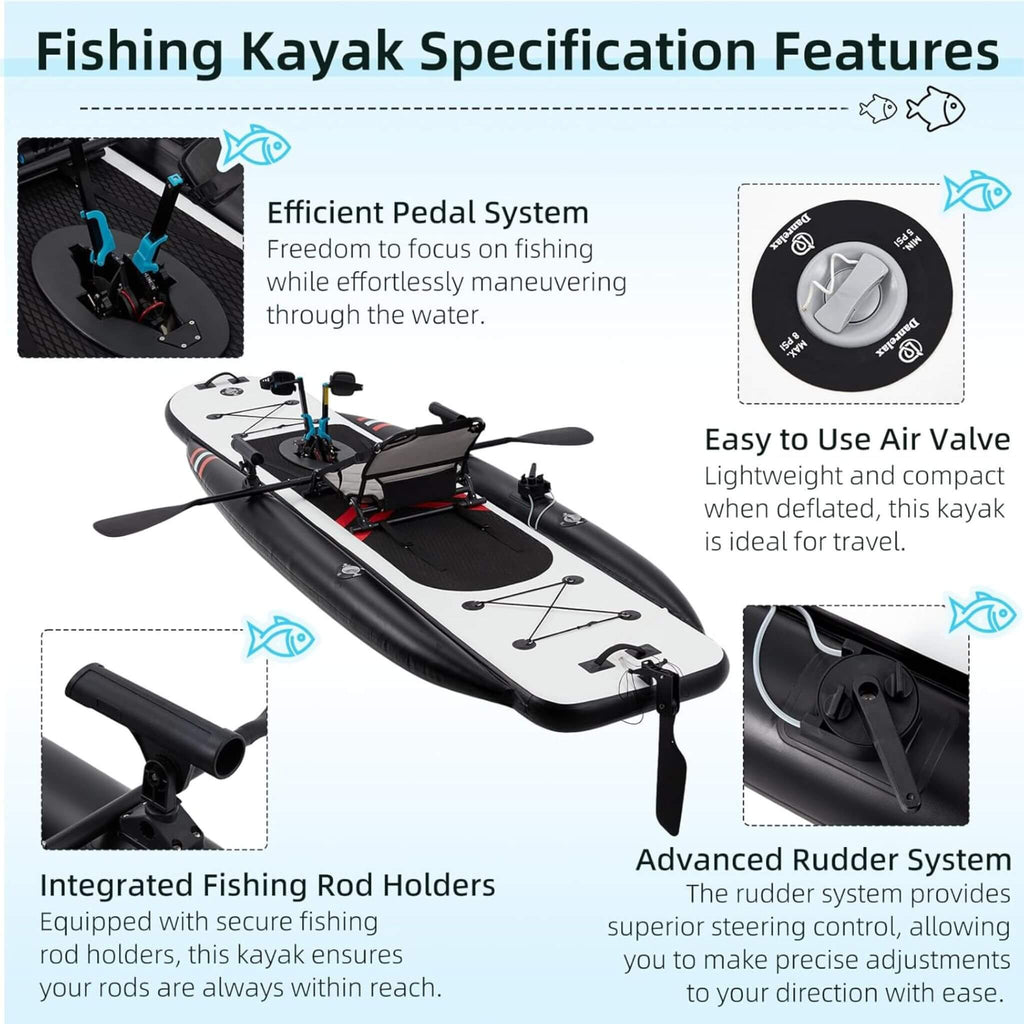 12FT Premium Lightweight Inflatable Fishing Kayak With Pedal System (SAK15079) - Saksby Wholesale - Specifications Features