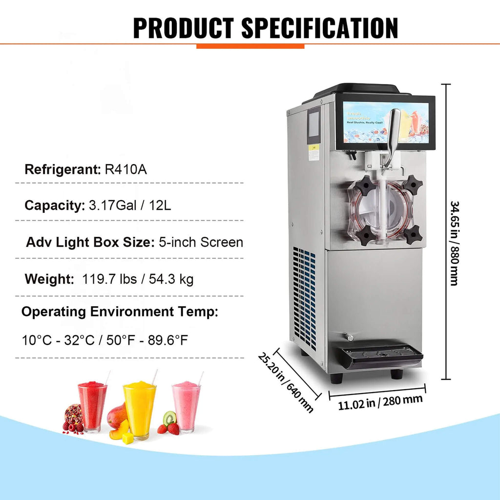 12L Commercial Single Tank Stainless Steel Slushy Machine With Touchscreen (SAK35871) - Saksby Wholesale - Specifications