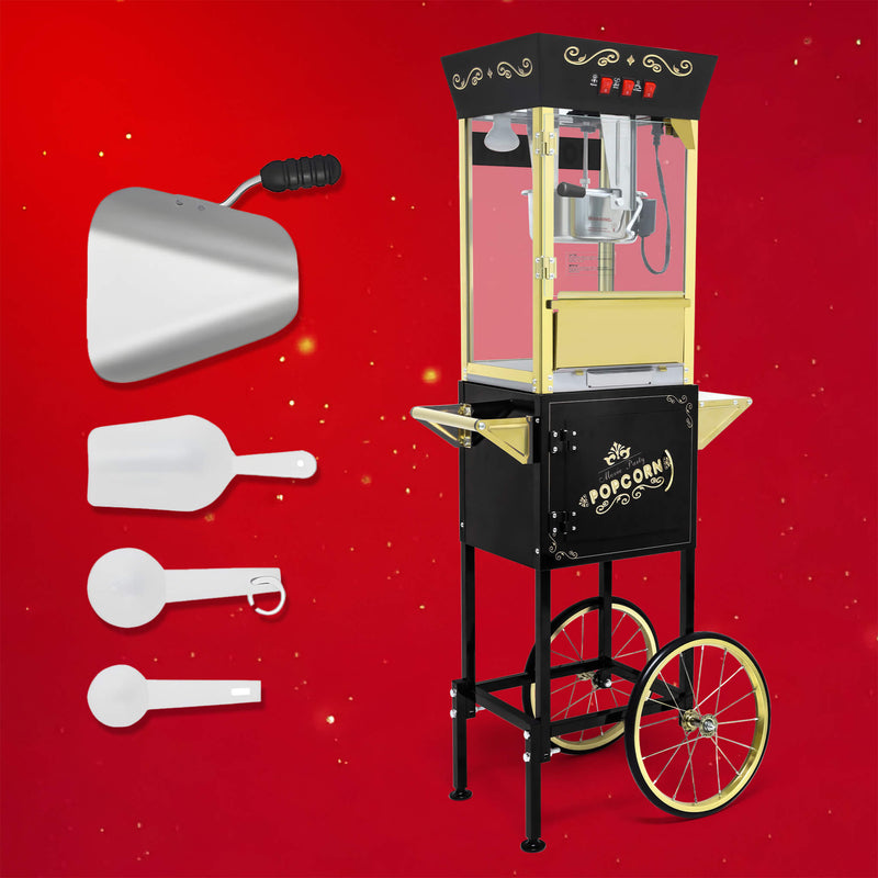 Premium 12OZ Stainless Steel Vintage Popcorn Machine Cart With Wheels (SAK51539) SAKSBY - Accessories View
