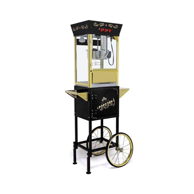Premium 12OZ Stainless Steel Vintage Popcorn Machine Cart With Wheels (SAK51539) SAKSBY - Front Right Corner View