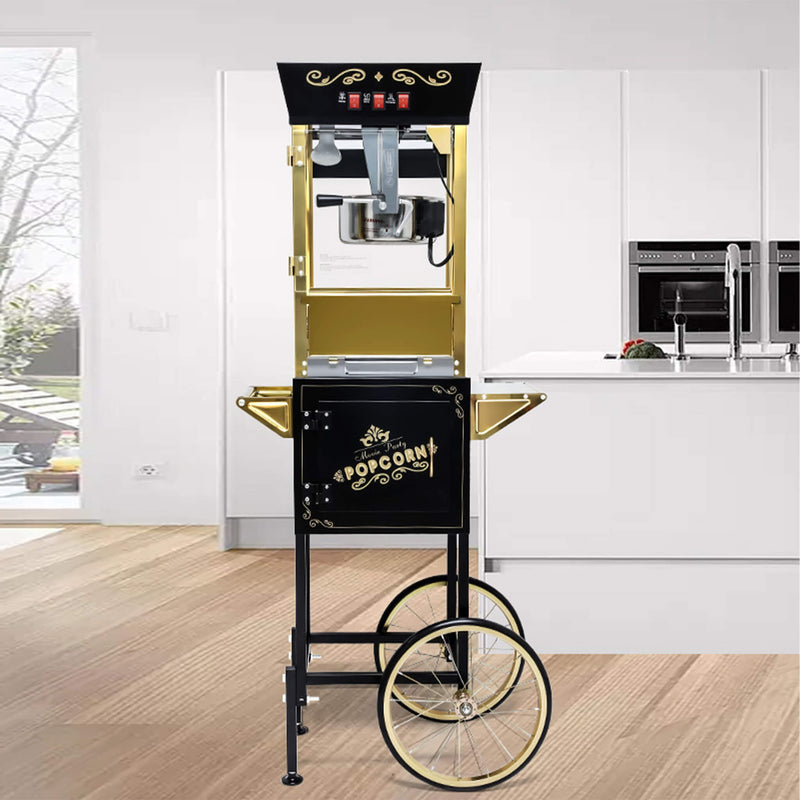 Premium 12OZ Stainless Steel Vintage Popcorn Machine Cart With Wheels (SAK51539) SAKSBY - Lifestyle in Home Kitchen View